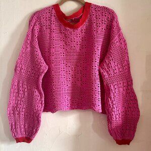 Crochet Neon Pink Free People Crop Sweater size M